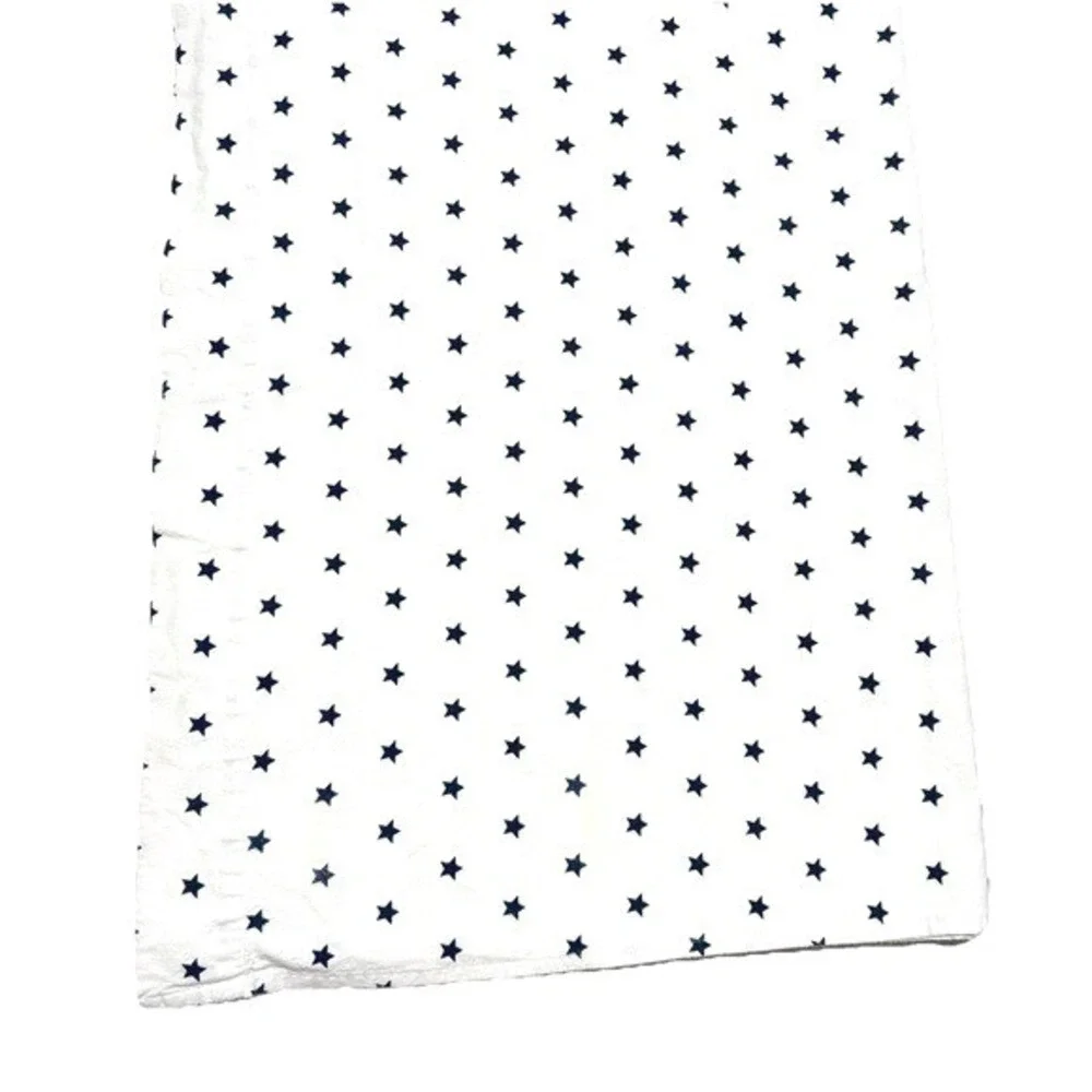 Pottery Barn Kids Star Flat Sheet Twin 100% Cotton White Navy‎ Blue Nautical